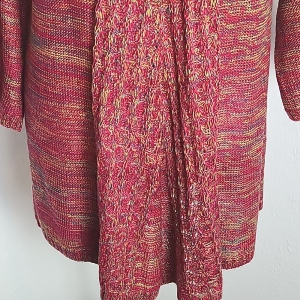 Faded Glory Pullover Sweater Red & Gold Tweed, Loose Knit Accents, Sz XL 16-18 - Picture 3 of 8